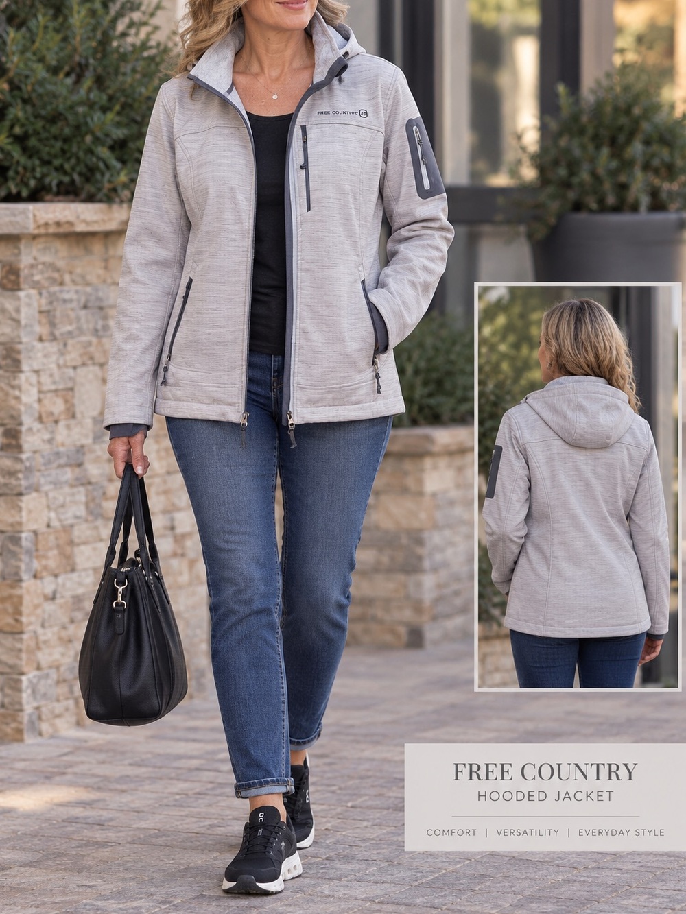 NEW Free Country Light Gray Hooded Utility Jacket with Zip Pockets Women Sz L